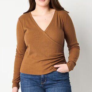 a.n.a Ribbed Womens Long Sleeve Wrap Shirt